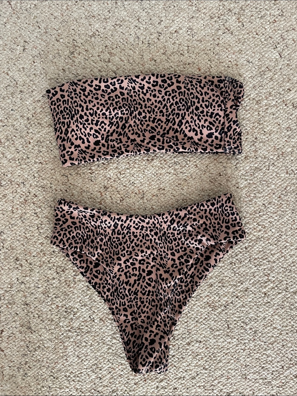 Swimsuit swim small s Leopard Print Bandeau Bikini Set - Pink & Black new NWOT